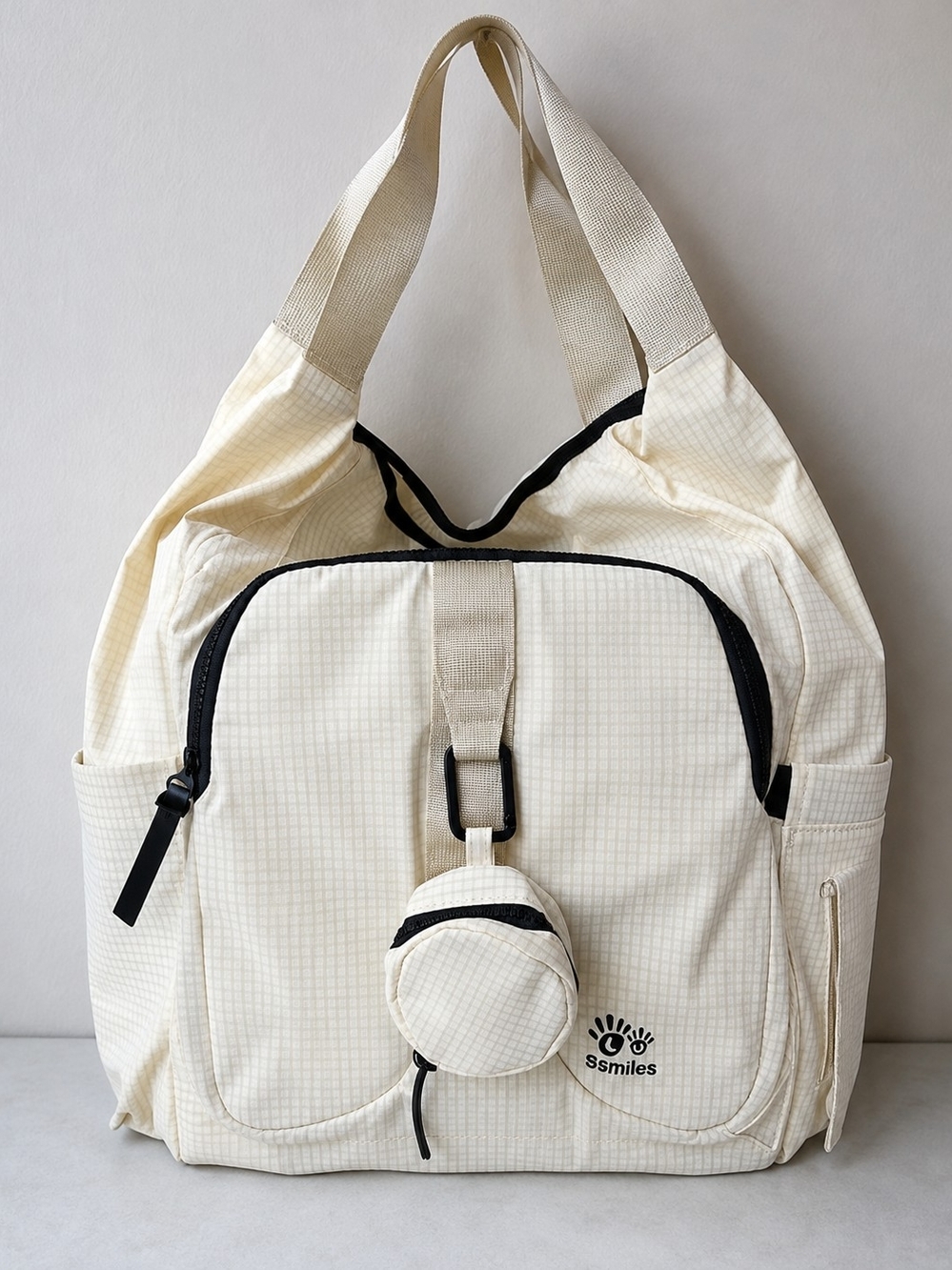 Cream Everyday Tote Bag with Front Pocket and Pouch